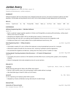 Technical résumé template preview